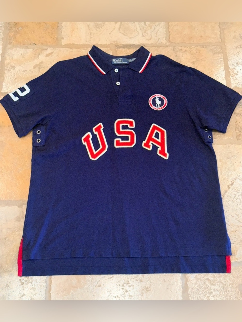 Navy Mens Short-Sleeve Polo Top with Number 12